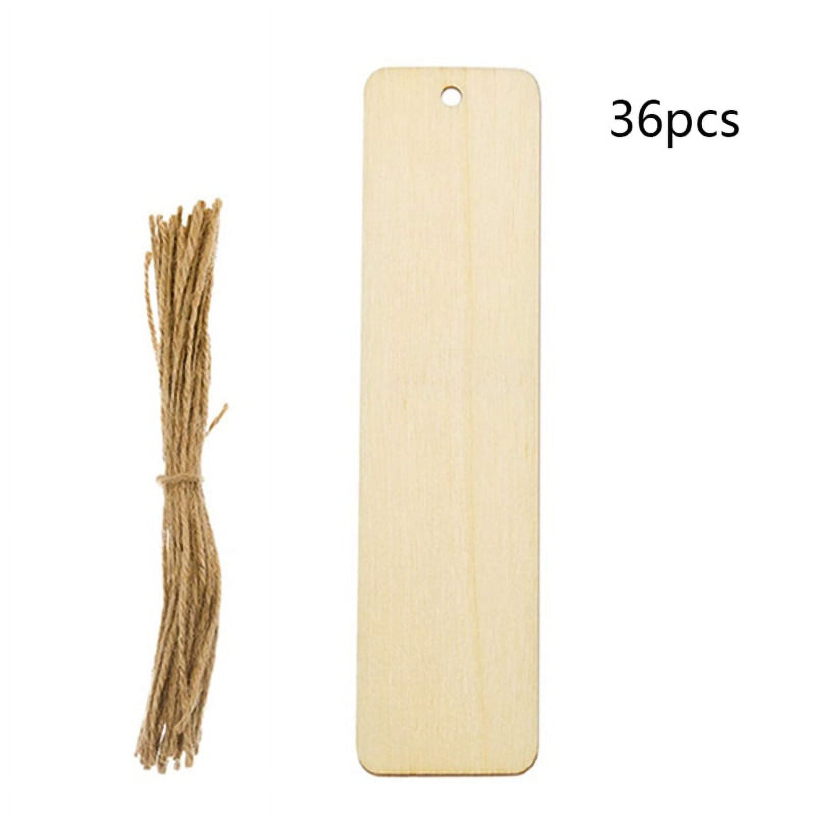 Wood Bookmark Bulk Blank Bookmarks with Ropes Wooden Book Markers Rectangle  Thin Hanging Tag with Holes for DIY 5/10/20/36pcs