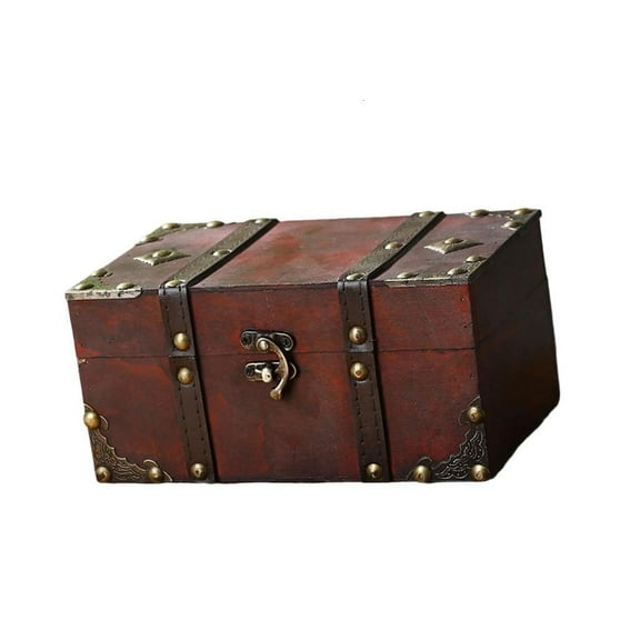 Wood Box Antique Wooden Storage Chest for Jewelry and Keepsakes with Hinged Lid