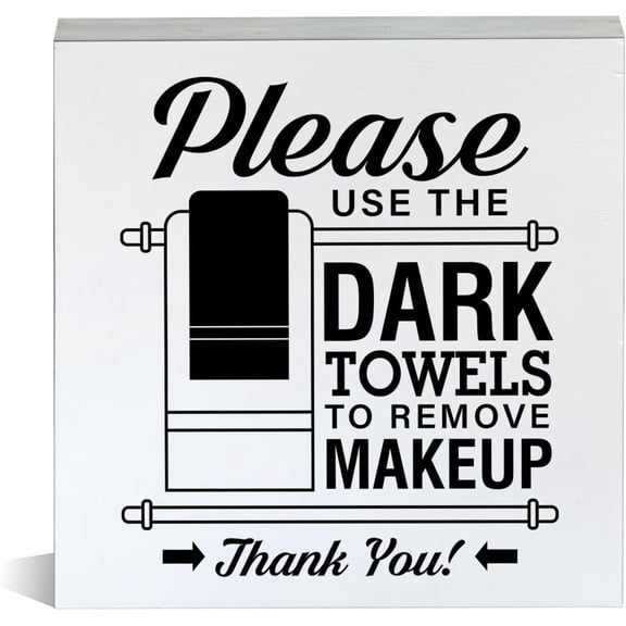 Wood Box Sign 5x5 Inch Bathroom Sign Please Use The Dark Towels Wood Block Sign Bathroom Quotes Decorative Desk Sign Toilet Restroom Washroom Home Shelf Tabletop Decor Gift For Women Men