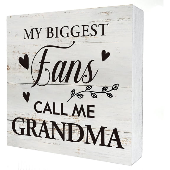 Wood Box Sign 5x5 Inch My Biggest Fans Call Me Grandma Wooden Box Sign Desk Decor Rustic Grandma Quotes Wood Block Plaque Box Sign For Home Living Room Shelf Table Decoration Gift For Women Men