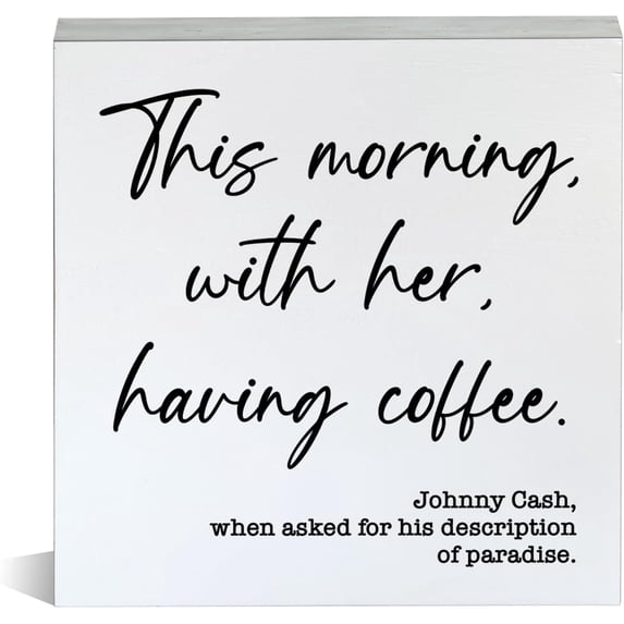 Wood Box Sign 5x5 Inch Coffee Sign This Morning With Her Coffee Wood Block Sign Rustic Coffee Lover Desk Sign Home Kitchen Tabletop Decor Gift For Women Men