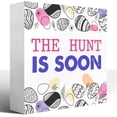 thumbnail image 1 of Wood Box Sign 5x5 Inch Easter Wood Box Sign Funny Easter Tray Decor Easter Day Desk Decor The Hunt Is Soon Wooden Block Plaque Box Sign Shelf Table Decoration For Home Office Easter Party, 1 of 8
