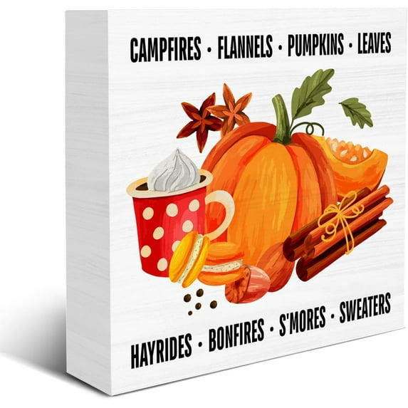 Wood Box Sign 5x5 Inch Fall Decor Sign Autumn Wood Box Sign Wooden Block Sign Farmhouse Decoration For Home Shelf Desk Gift For Women Men