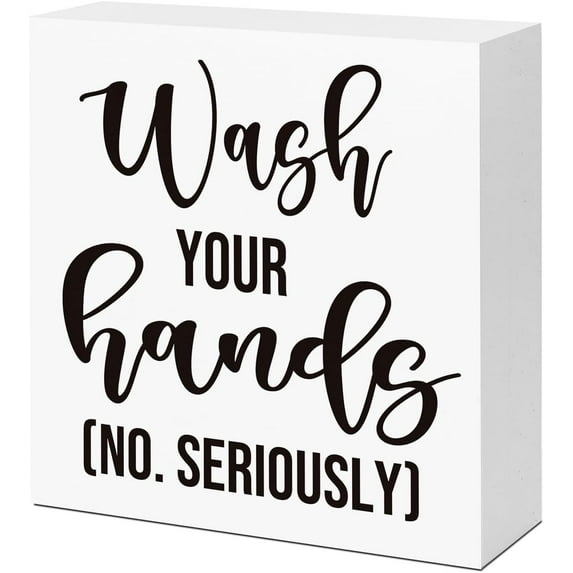 Wood Box Sign 5x5 Inch Funny Bathroom Wood Block Signs Wash Your Hands No Seriously Wooden Box Sign For Bathroom Shelf Toilet Restroom Home Tabletop Desk Decor Rustic Bathroom Sign Decor