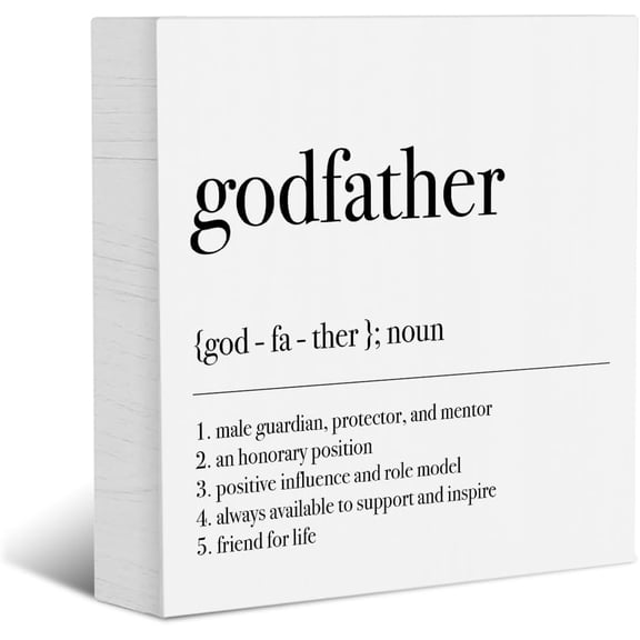 Wood Box Sign 5x5 Inch Godfather Definition Decor Wooden Box Sign Christian Godfather Gift Inspirational Rustic Office Desk Baptism Wood Block Plaque Home Shelf Table Decor Godfather Proposal Gifts