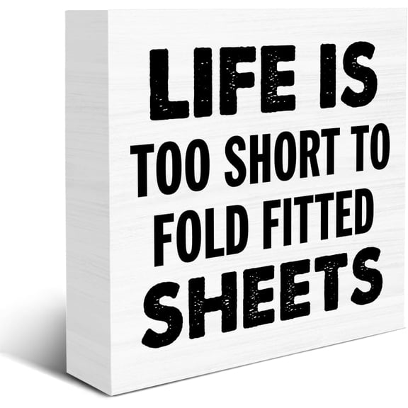 Wood Box Sign 5x5 Inch Laundry Sign Funny Laundry Room Signs Life Is Too Short To Fold Fitted Sheets Wood Block Sign Farmhouse Decoration For Home Laundry Room Shelf Desk Table Gift For Women Men
