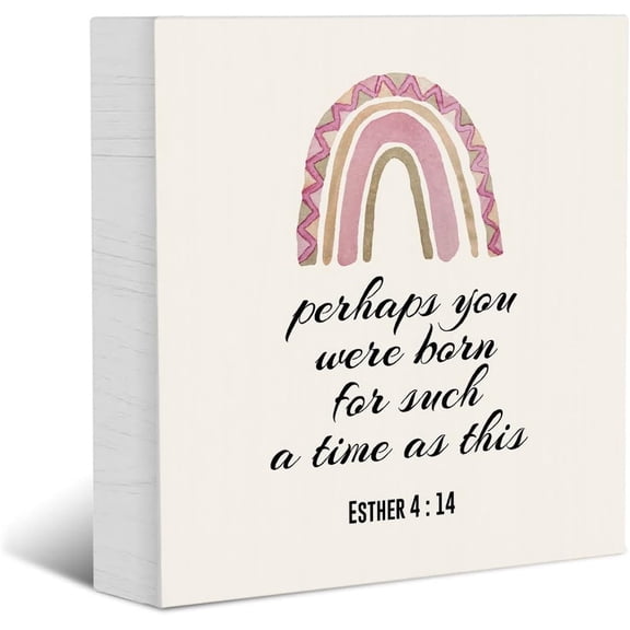 Wood Box Sign 5x5 Inch Rainbow Bible Verse Wood Box Sign Perhaps You Were Born Esther 4 14 Christian Wood Box Sign Block Plaque Home Office Desk Shelf Sign Decoration Gift For Women Men