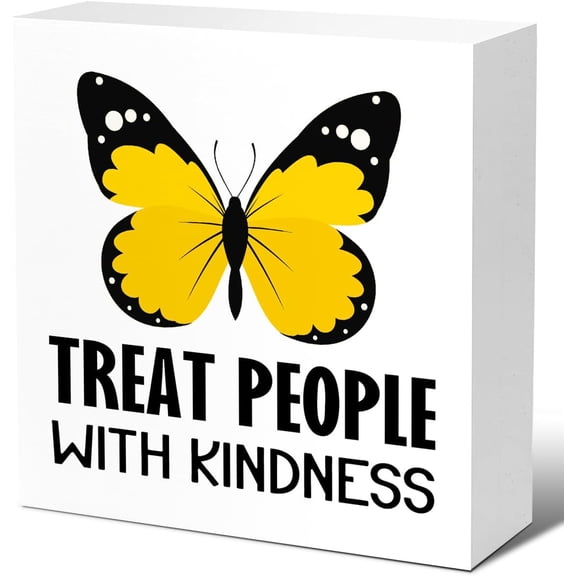 Wood Box Sign 5x5 Inch Treat People With Kindness Wood Block Sign Kindness Desk Decor Motivational Wooden Box Sign For Home Bedroom Office Desk Decor Inspirational Desk Decor Gift For Women Men