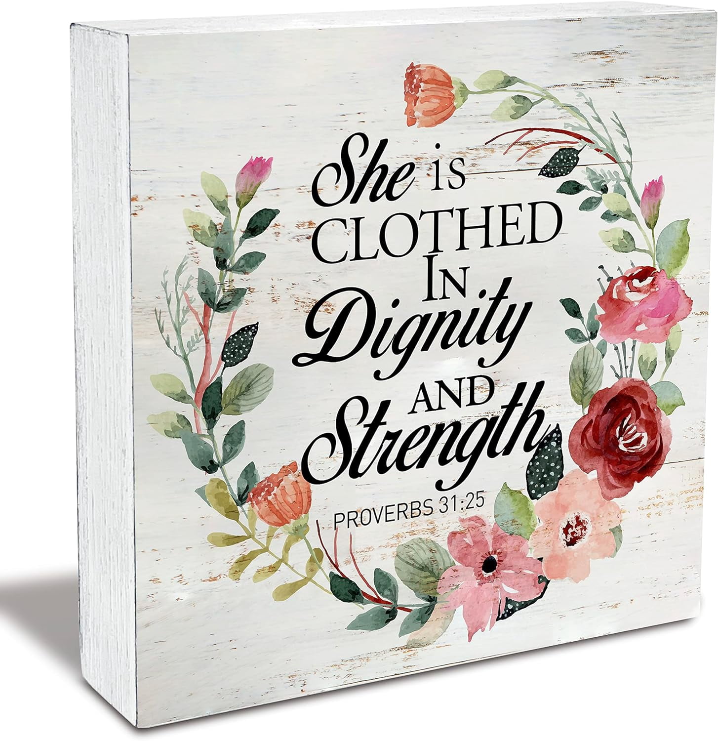 Wood Box Sign 5x5Inch Bible Verse She Is Clothed In Dignity And ...