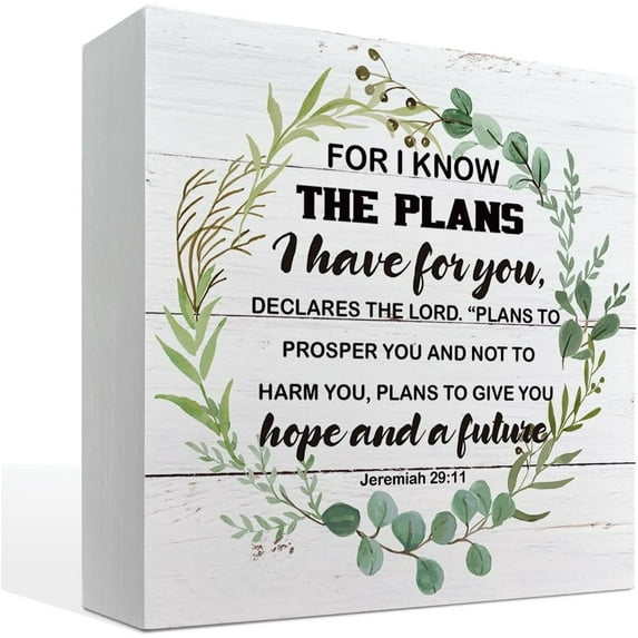 Wood Box Sign 5x5Inch Christian Decor Box Sign Tabletop Decor Religious Desk Decor Shelf Table Decoration Religion Artwork Home Decor Art Jeremiah 2911 Print Sign For I Know The Plans I Have For You
