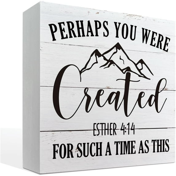 Wood Box Sign 5x5Inch Christian Decor Tabletop Decor Wooden Christian Sign Table Decor Art Religious Decorations For Home Esther 414 Scripture Prints Perhaps You Were Created For Such A Time As This