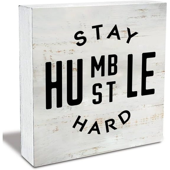 Wood Box Sign 5x5Inch Inspirational Quote Stay Humble Hustle Hard Wood Box Sign Rustic Wooden Box Sign Farmhouse Home Office Desk Shelf Decor Gift For Women Men