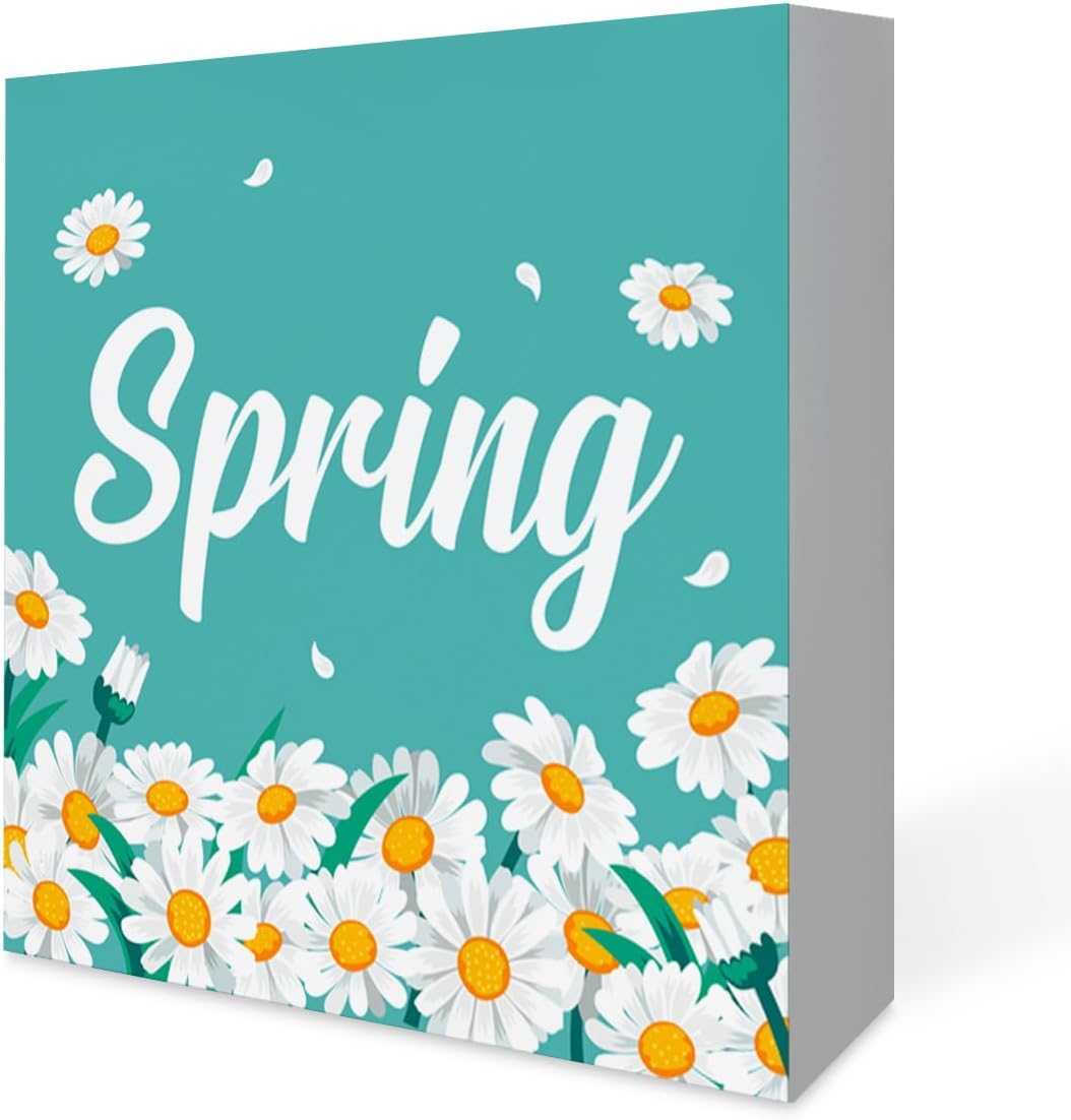 Wood Box Sign 5x5Inch Spring Decor Welcome Spring Daisy Wooden Sign ...