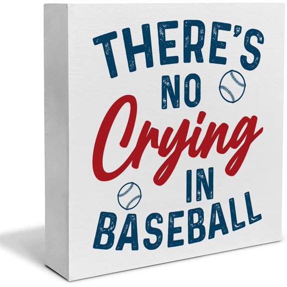Wood Box Sign 7x7 Inch Baseball Lovers Decorative Wooden Box Sign There'S No Crying In Baseball Wood Block Plaque Decor Home Table Shelf Or Wall Display Gift For Women Men