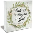 thumbnail image 1 of Wood Box Sign 7x7Inch Bible Verse Seek First The Kingdom Of God Wood Box Sign Rustic Mathew 633 Scripture Wooden Box Sign Christian Home Office Desk Shelf Decor Gift For Women Men, 1 of 8