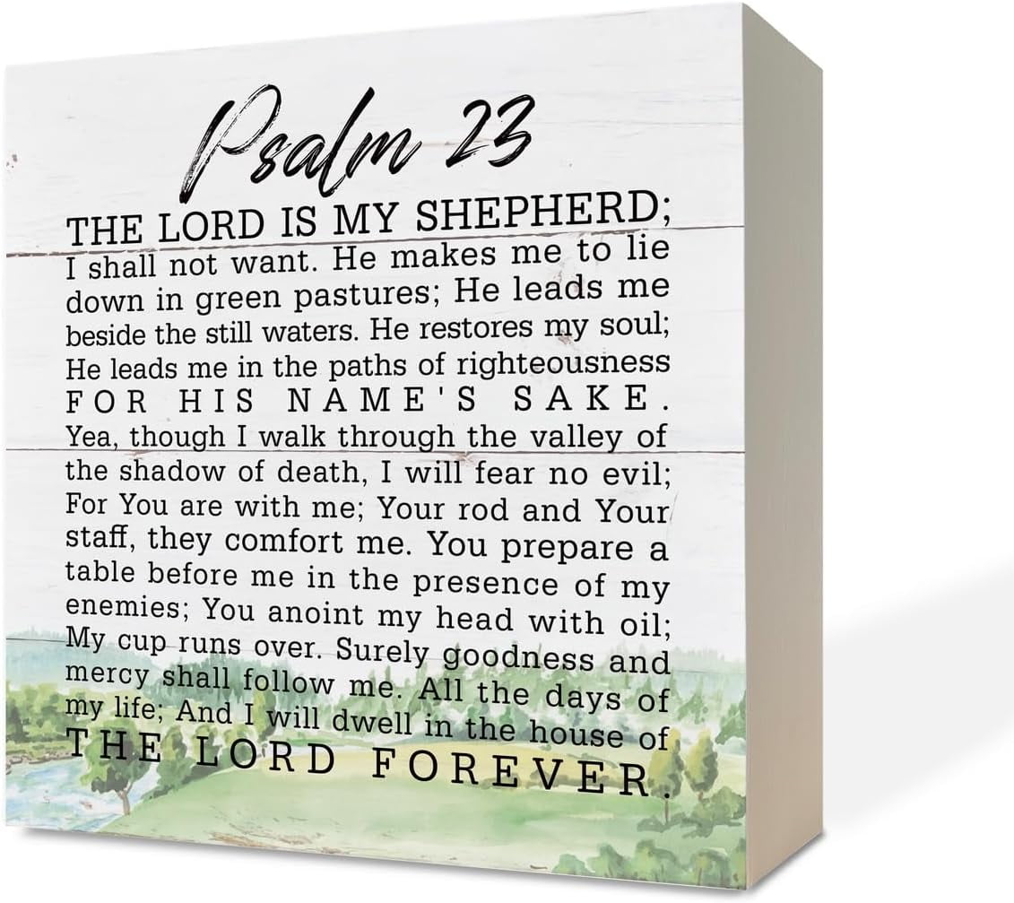 Wood Box Sign 7x7 Inch Christian Wood Signs Bible Verse Psalm 23 The Lord is My Shepherd Box
