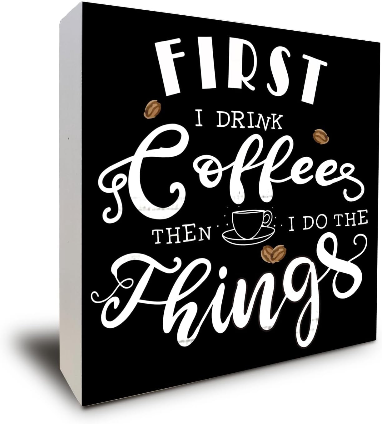 Coffee Essentials Sign Wood Box Sign 7x7 Inch Coffee Decor Wooden Box Sign Desk Decor First I ...
