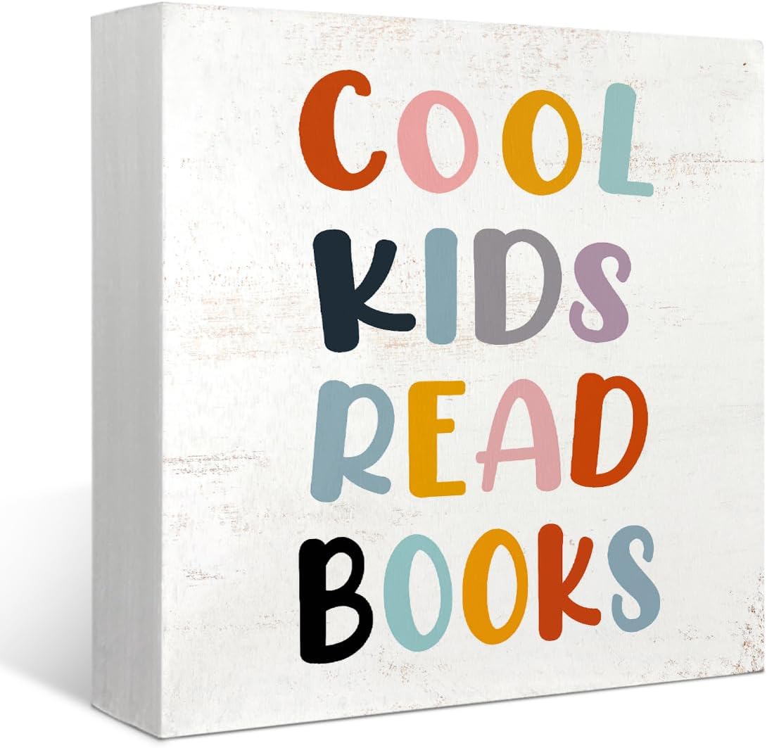 Timber Reading Box Wood Box Sign 7x7 Inch Cool Kids Read Books Wood Box Sign Desk Decor ...
