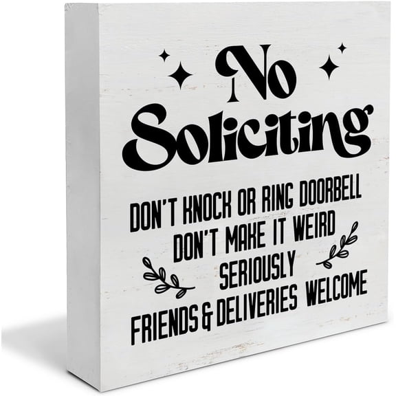 Wood Box Sign 7x7 Inch Front Door Sign No Soliciting Wooden Box Sign No Soliciting Don'T Knock Or Ring Doorbell Desk Decorative Wooden Sign Home Porch Decor For Desk Table Shelf Gift For Women Men