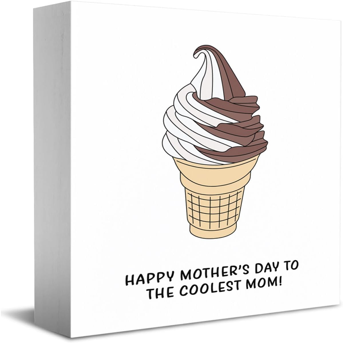 Wood Box Sign 7x7 Inch Ice Cream Mother's Day Decor Wooden Box Sign