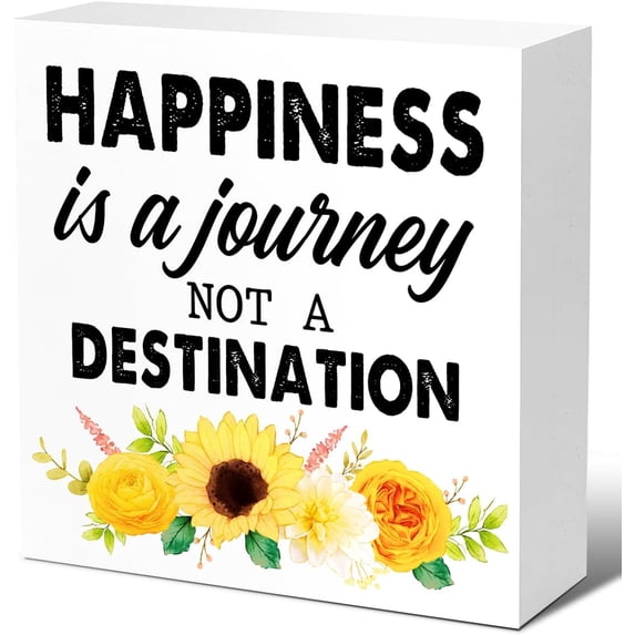 Wood Box Sign 7x7 Inch Inspirational Wood Block Signs Happiness Is A Journey Not A Destination Wooden Box Sign For Home Shelf Office Tabletop Desk Decor Funny Motivational Office Sign Decor