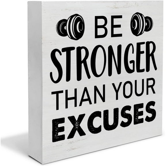 Wood Box Sign 7x7 Inch Motivation Gym Wood Box Sign Decor Desk Sign Be Stronger Than Your Excuses Wooden Box Block Sign Rustic Home Office Workout Room Shelf Wall Decoration Gift For Women Men