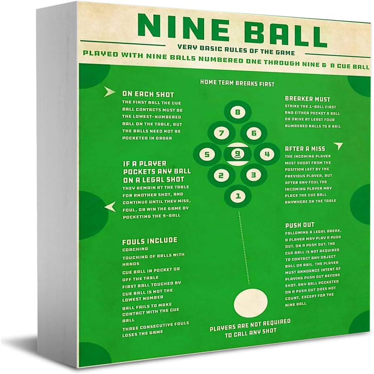 Wood Box Sign 7x7 Inch Nine Ball Knowledge Nine Ball Infographics ...
