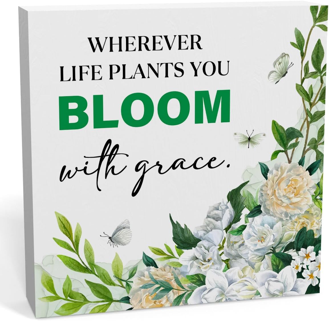 Wood Box Sign 7x7 Inch Positive Spring Flowers Country Home Office Desk ...