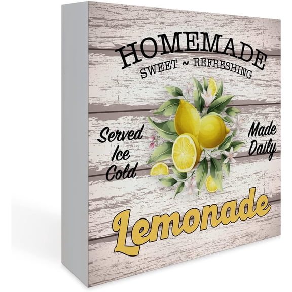 Wood Box Sign 7x7 Inch Rustic Homemade Lemonade Wood Box Sign Farmhouse Lemon Artwork Decor Homemade Wood Square Sign Desk Block Signs Summer Home Kitchen Shelf Decoration Gift For Women Men