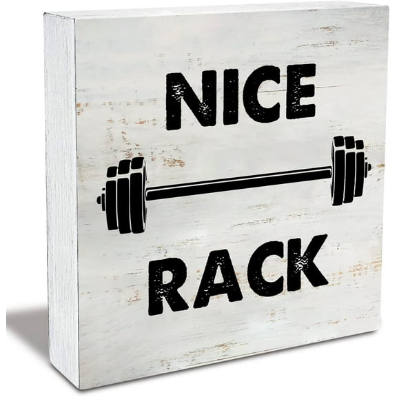 Wood Box Sign 7x7 Inch Rustic Nice Rack Fitness Wood Box Sign Funny Gym Wooden Box Sign Farmhouse Home Home Gym Desk Shelf Decor Gym Buddy Gift Gift For Women Men