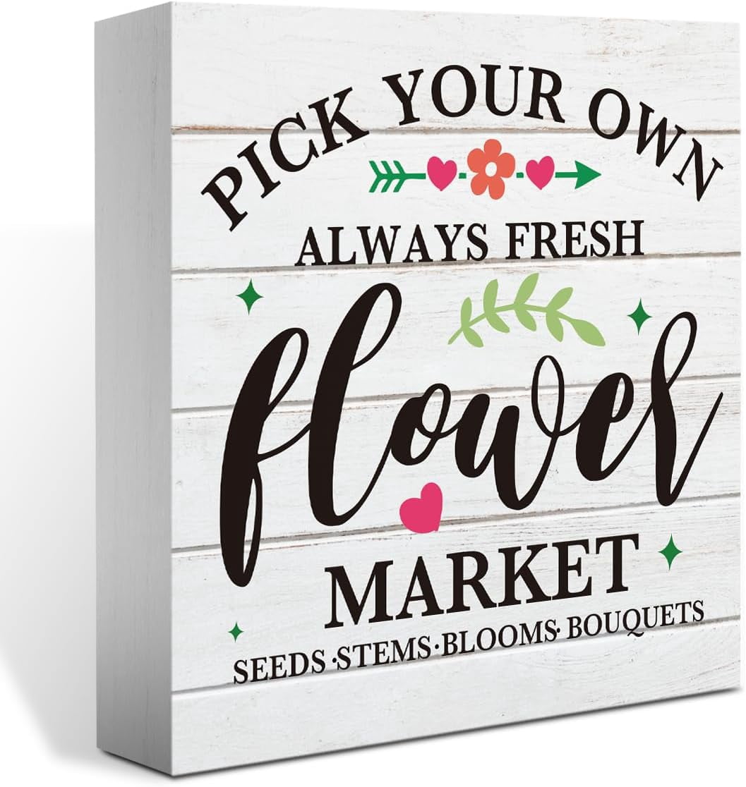 Wood Box Sign 7x7 Inch Rustic Spring Office Desk Decor Spring Tiered ...