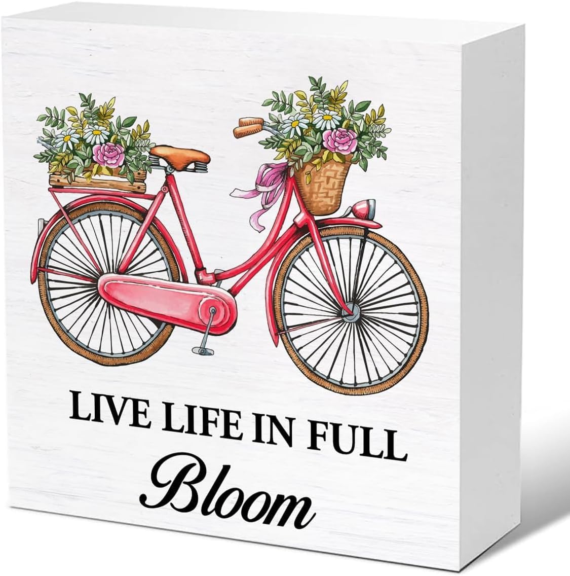 Wood Box Sign 7x7 Inch Spring Decor Live Life In Full Bloom Floral ...