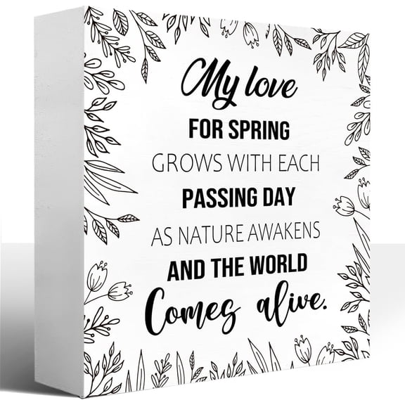 Wood Box Sign 7x7 Inch Spring Wooden Desk Sign Funny Spring Sign My Love For Spring Grows With Each Passing Day Wood Block Signs Desk Decor Spring Decorations For Home Shelf Table Decor Gift For Women