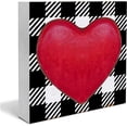 thumbnail image 1 of Wood Box Sign 7x7 Inch Valentines Decor Heart Buffalo Plaid Wooden Sign Valentines Day Decorations Home Shelf Decor Gift For Women Men, 1 of 8