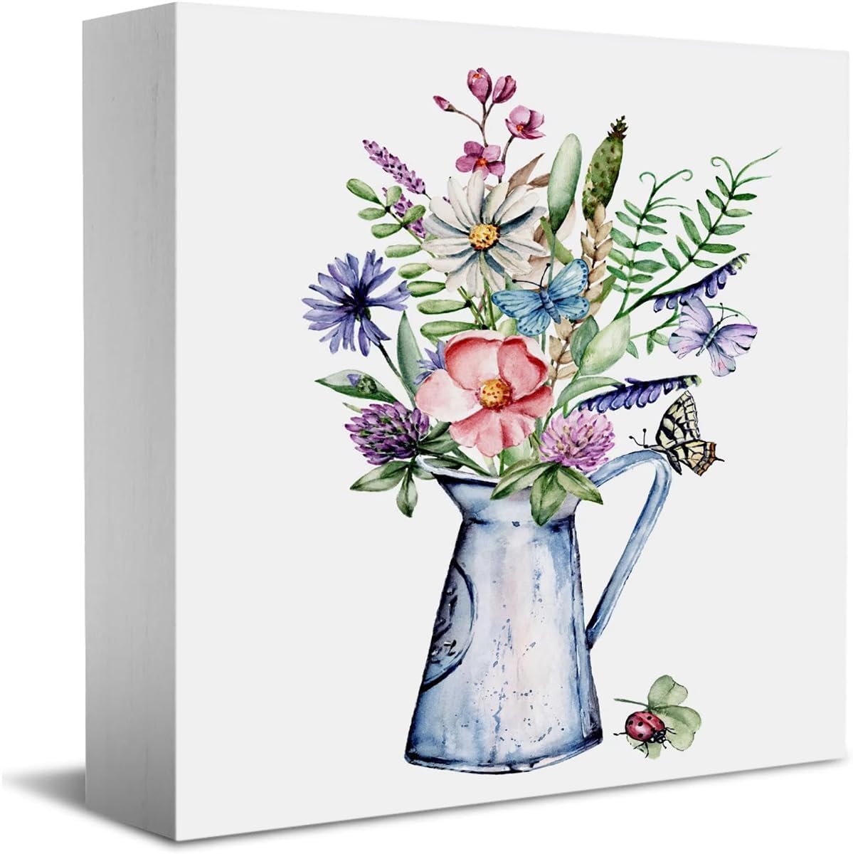 Wood Box Sign 7x7 Inch Watercolor Flowers Wildflower Rustic Farmhouse ...
