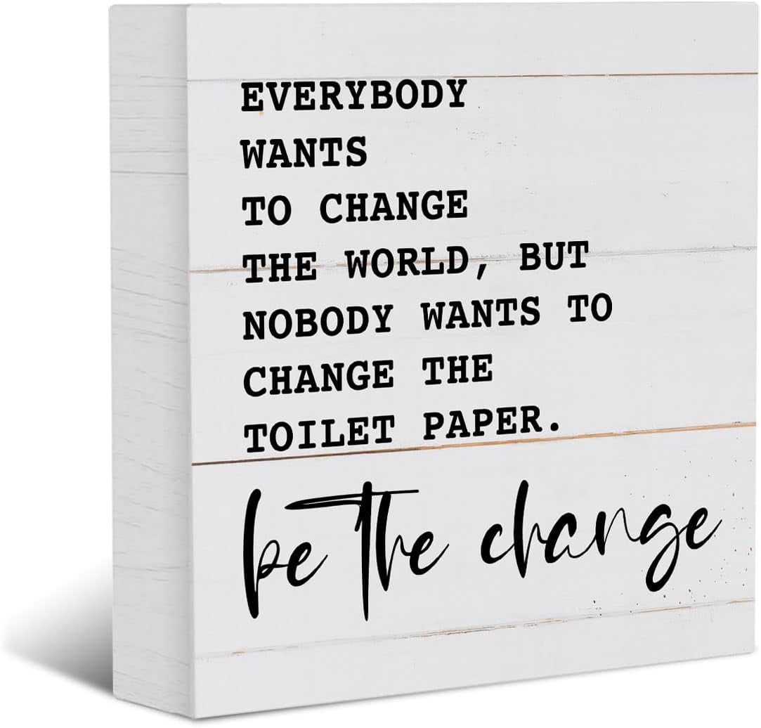 Wood Box Sign 7x7 Inch Wooden Box Sign Bathroom Decor Farmhouse Home