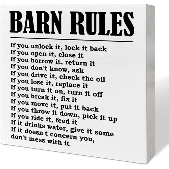 Wood Box Sign 7x7Inch Western Desk Decor Wooden Box Sign Barn Rules Inspirational Western Decor For Home Bedroom Party Motivational Cowboy Desk Decoration For Living Room Kitchen Table Cowboy Boys