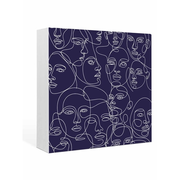 Wood Box Sign Abstract Human Face Square Boxes Sgin Desk Decor Decorative Wood Block Plaque Aesthetic Portrait Lines Blue Wooden Signs for Home Tabletop Shelf Wall Office Table Decor Gifts 6"x6"