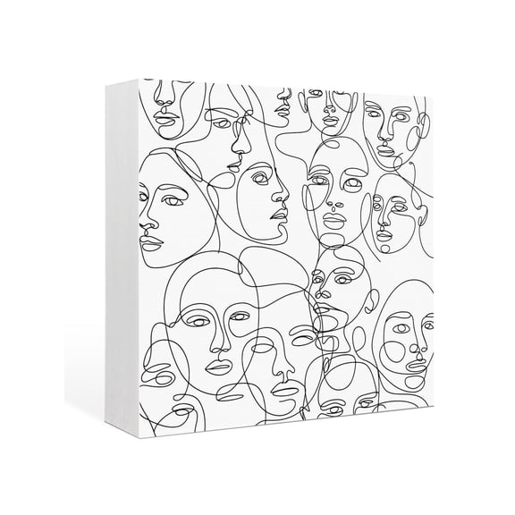 Wood Box Sign Abstract Human Face Square Boxes Sgin Desk Decor Decorative Wood Block Plaque Aesthetic Portrait Lines Wooden Signs for Home Tabletop Shelf Wall Office Room Table Decor Gifts 6"x6"