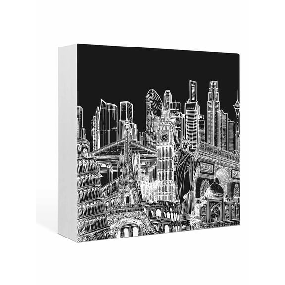 Wood Box Sign Architecture Landscape Square Boxes Sgin Desk Decor Decorative Wood Block Plaque Black Historic Landmarks Wooden Signs for Home Tabletop Shelf Wall Office Room Table Decor Gifts 6"x6"
