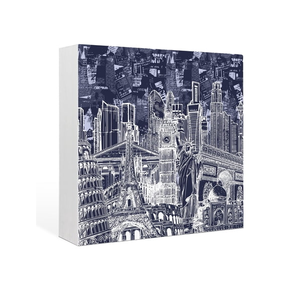 Wood Box Sign Architecture Landscape Square Boxes Sgin Desk Decor Decorative Wood Block Plaque Indigo Historic Landmarks Wooden Signs for Home Tabletop Shelf Wall Office Room Table Decor Gifts 6"x6"
