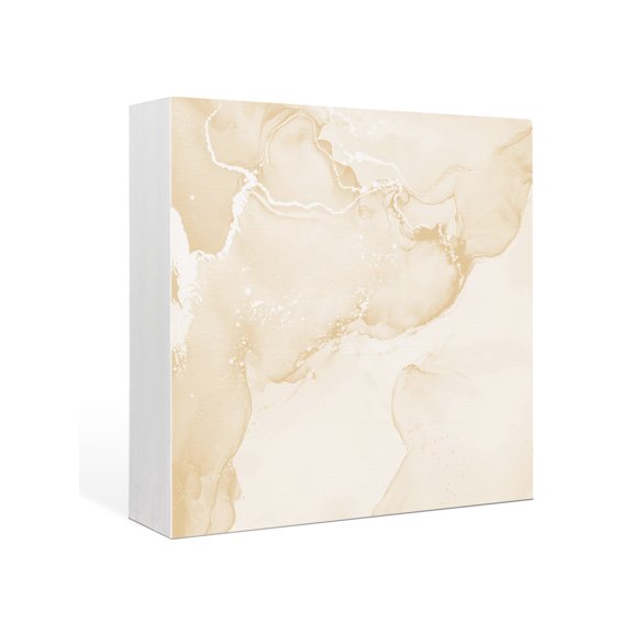 Wood Box Sign Beige Marble Square Boxes Sgin Desk Decor Decorative Wood Block Plaque Abstract Waves Cloud Wooden Signs for Home Tabletop Shelf Wall Office Room Table Decorations Gifts 6"x6"