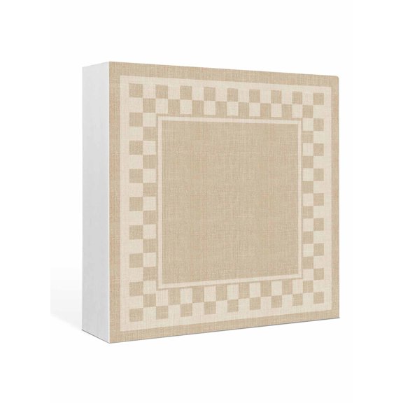 Wood Box Sign Beige Squares Square Boxes Sgin Desk Decor Decorative Wood Block Plaque Modern Block Checkered Border Wooden Signs for Home Tabletop Shelf Wall Office Room Table Decor Gifts 6"x6"