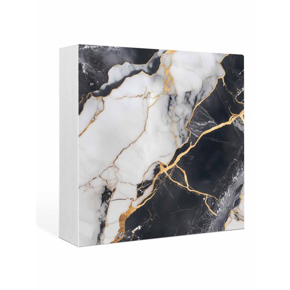 Wood Box Sign Black Abstract Marble Square Boxes Sgin Desk Decor Decorative Wood Block Plaque Gold White Modern Wooden Signs for Home Tabletop Shelf Wall Office Room Table Decorations Gifts 6"x6"