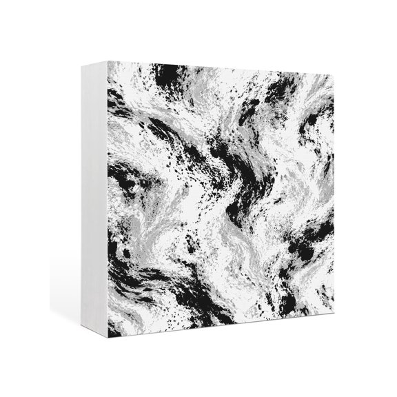 Wood Box Sign Black Marble Swirls Square Boxes Sgin Desk Decor Decorative Wood Block Plaque Modern Abstract Veins Wooden Signs for Home Tabletop Shelf Wall Office Room Table Decorations Gifts 6"x6"