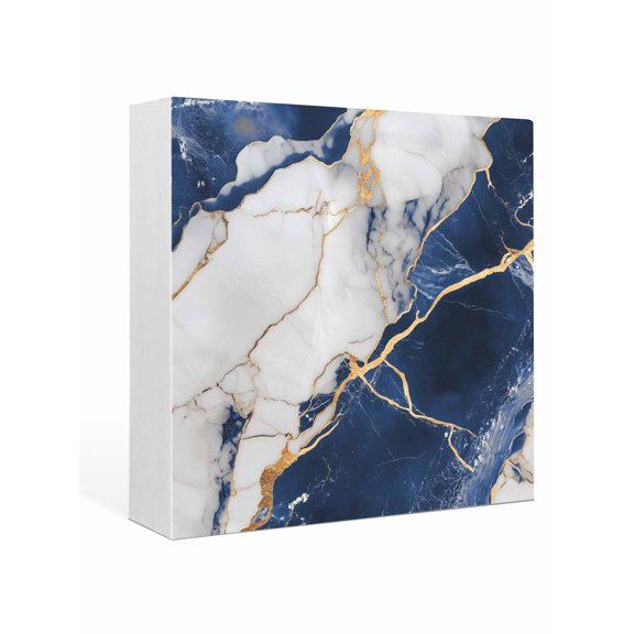 Wood Box Sign Blue Abstract Marble Square Boxes Sgin Desk Decor Decorative Wood Block Plaque Gold White Modern Wooden Signs for Home Tabletop Shelf Wall Office Room Table Decorations Gifts 6"x6"