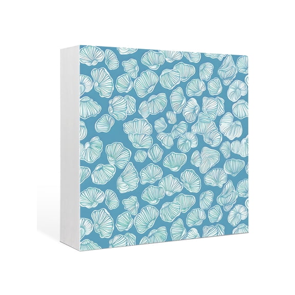 Wood Box Sign Blue Conch Shell Square Boxes Sgin Desk Decor Decorative Wood Block Plaque Ocean Marine Life Wooden Signs for Home Tabletop Shelf Wall Office Room Table Decorations Gifts 6"x6"