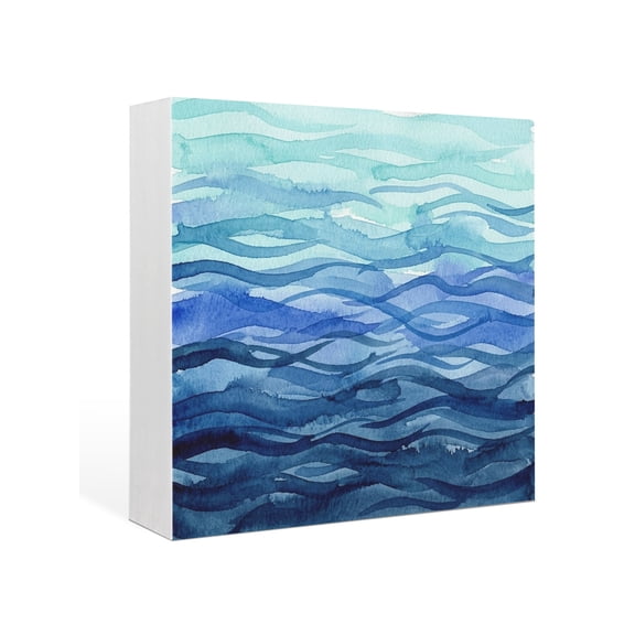Wood Box Sign Blue Horizon Clouds Square Boxes Sgin Desk Decor Decorative Wood Block Plaque Artistic Glow Waves Wooden Signs for Home Tabletop Shelf Wall Office Room Table Decorations Gifts 6"x6"