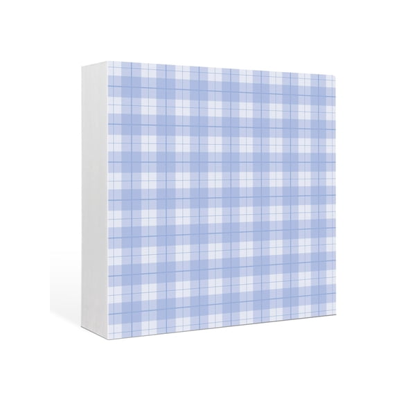 Wood Box Sign Blue Lines Buffalo Plaid Square Boxes Sgin Desk Decor Decorative Wood Block Plaque Weave Checked Wooden Signs for Home Tabletop Shelf Wall Office Room Table Decorations Gifts 6"x6"