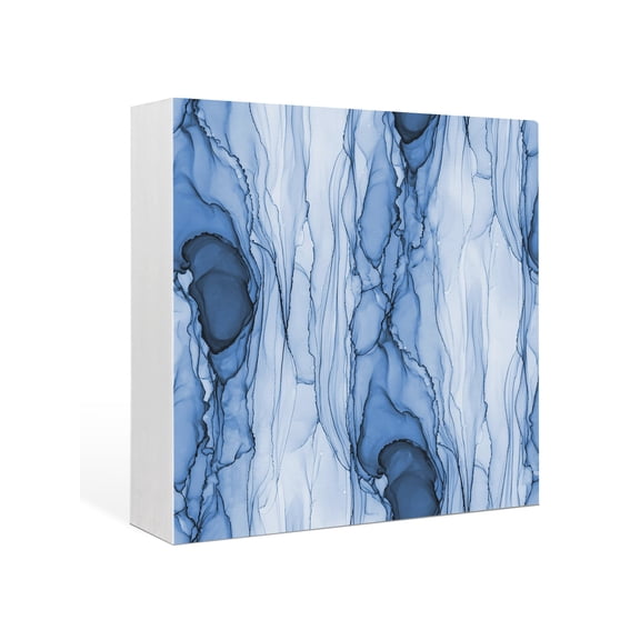Wood Box Sign Blue Marble Veins Square Boxes Sgin Desk Decor Decorative Wood Block Plaque Modern Art Water Ripples Wooden Signs for Home Tabletop Shelf Wall Office Room Table Decorations Gifts 6"x6"